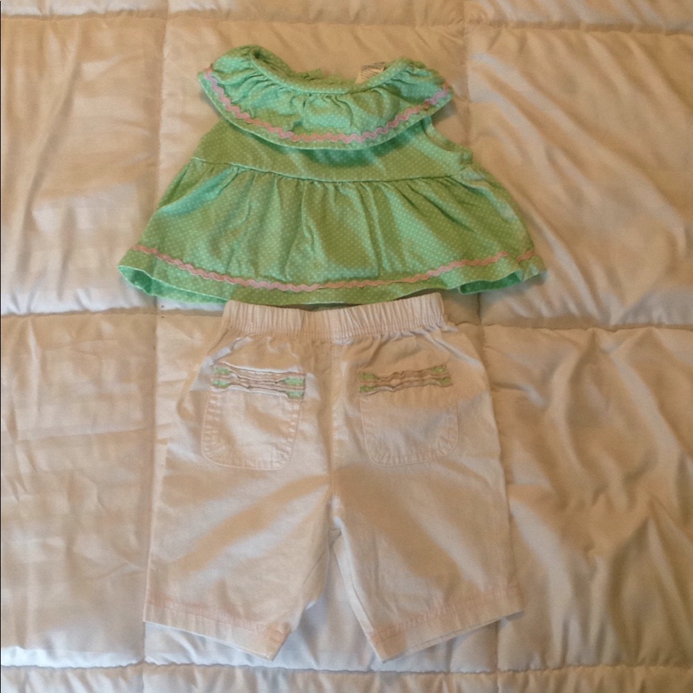 Light green sleeveless ruffle top with pants